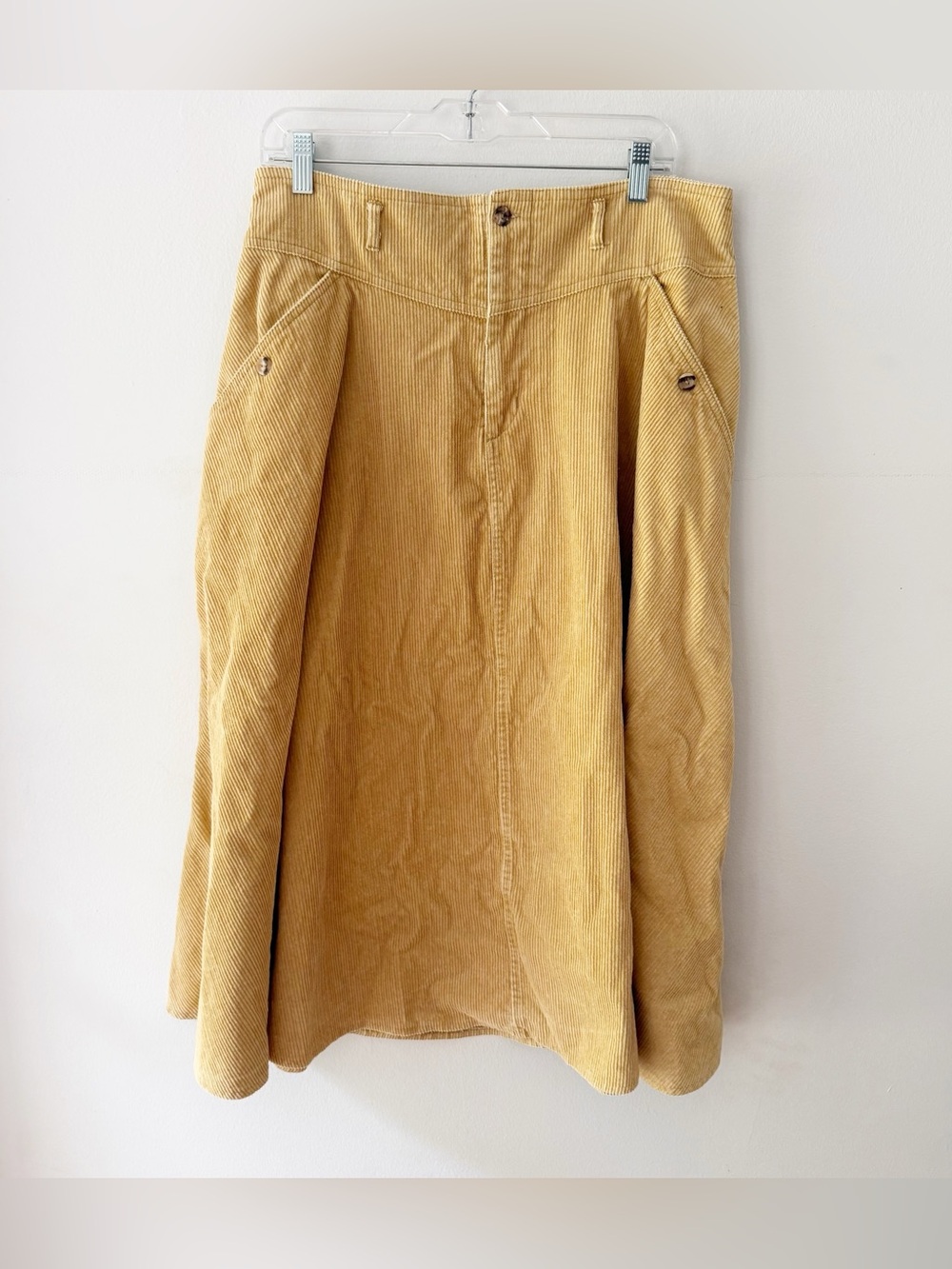 Vintage Women 90s 100% Cotton Corduroy Skirt Size 16 Retro 70s Boho Classic Tan